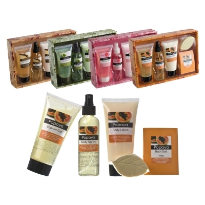 Papaya bath set (150ml shower gel, body spray 140ml, body lotion and bath salt)