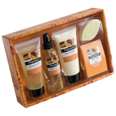 Papaya bath set (150ml shower gel, body spray 140ml, body lotion and bath salt)