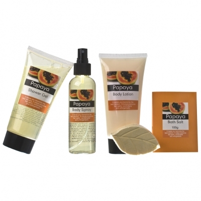 Papaya bath set (150ml shower gel, body spray 140ml, body lotion and bath salt)
