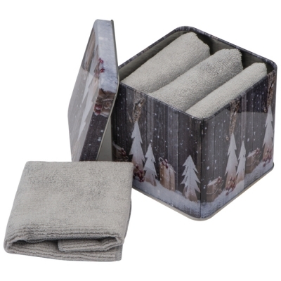 Microfibre towels in a metal box