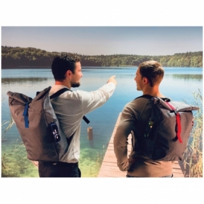 Backpack with colored applications