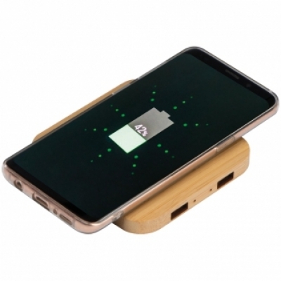 Bamboo Wireless Charger with 2 USB ports