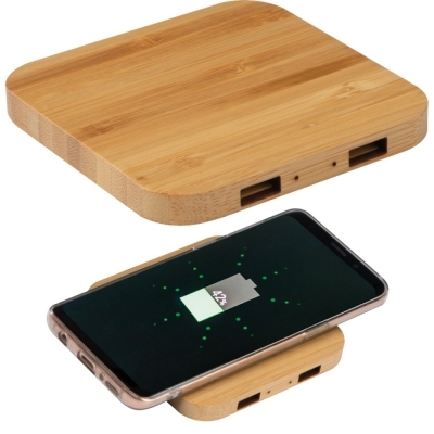 Bamboo Wireless Charger with 2 USB ports