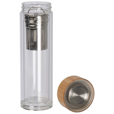 Glass bottle with bamboo cover and a filling capacity of 420ml