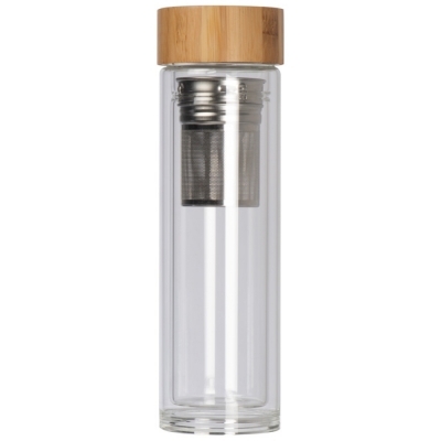 Glass bottle with bamboo cover and a filling capacity of 420ml