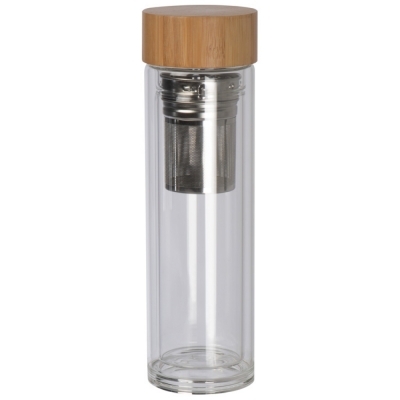 Glass bottle with bamboo cover and a filling capacity of 420ml
