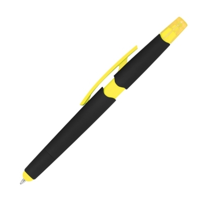 Plastic ballpen with highlighter and touch function
