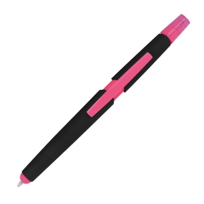 Plastic ballpen with highlighter and touch function