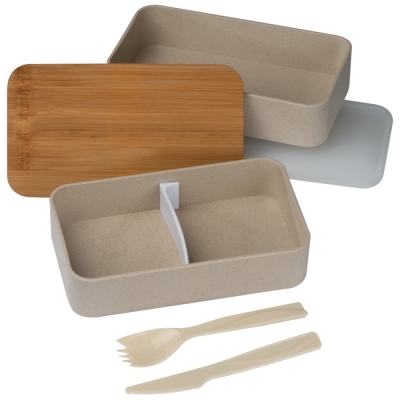 2-storey lunch box with cutlery and clasp