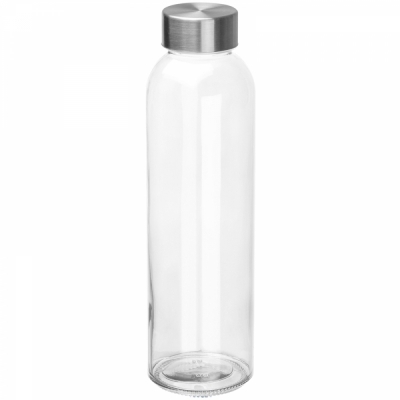 Transparent drinking bottle with grey lid