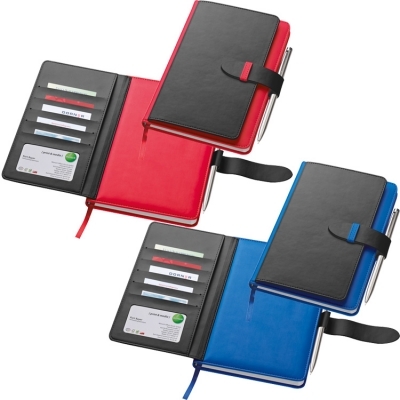 Notebook with business card compartments